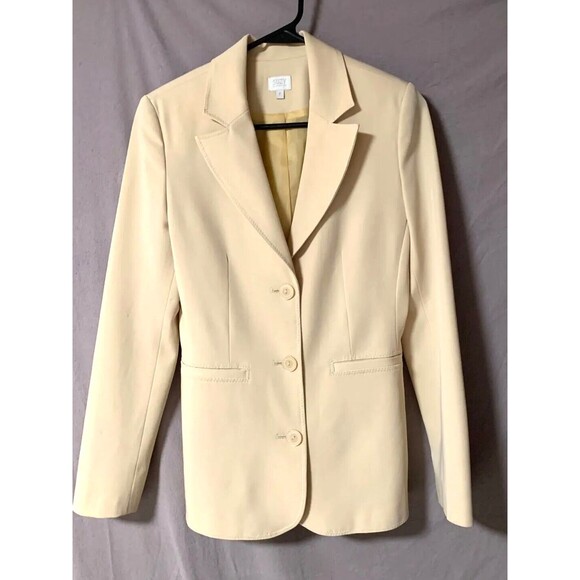 Suzy Shier Suit Jacket Blazer Womens 7 Cream Chambray Stretch Long Sleeve Career - Picture 3 of 16